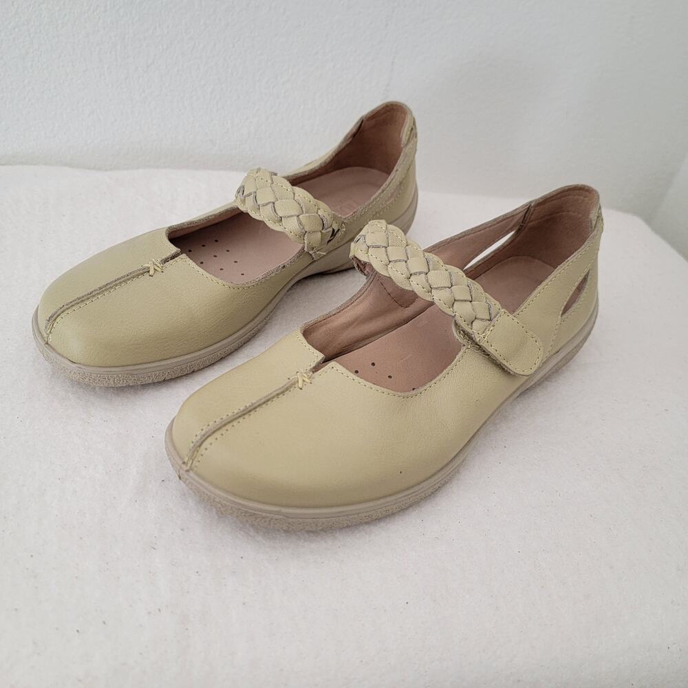Hotter Comfort Concept Leather Mary Jane Shoe Braided Strap Sz 7.5 Butter Yellow